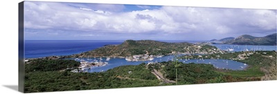 Aerial view of a harbor, English Harbour, Falmouth Bay, Antigua, Antigua and Barbuda