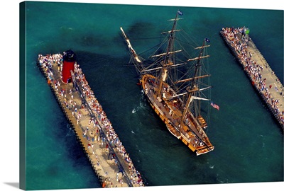 Aerial view of a tall ship during festival, South Haven, Michigan