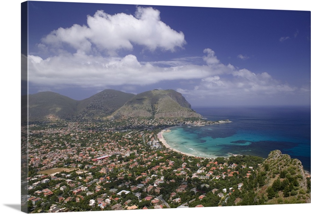 Aerial view of a town on a landscape, Mondello, Sicily, Italy