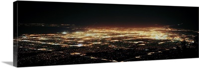 Aerial view of buildings at night in a city Albuquerque New Mexico