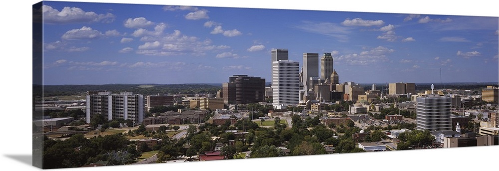 Wide photo of buildings in downtown Tulsa on canvas.