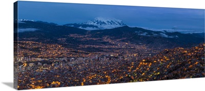 Aerial view of city at night, El Alto, La Paz, Bolivia