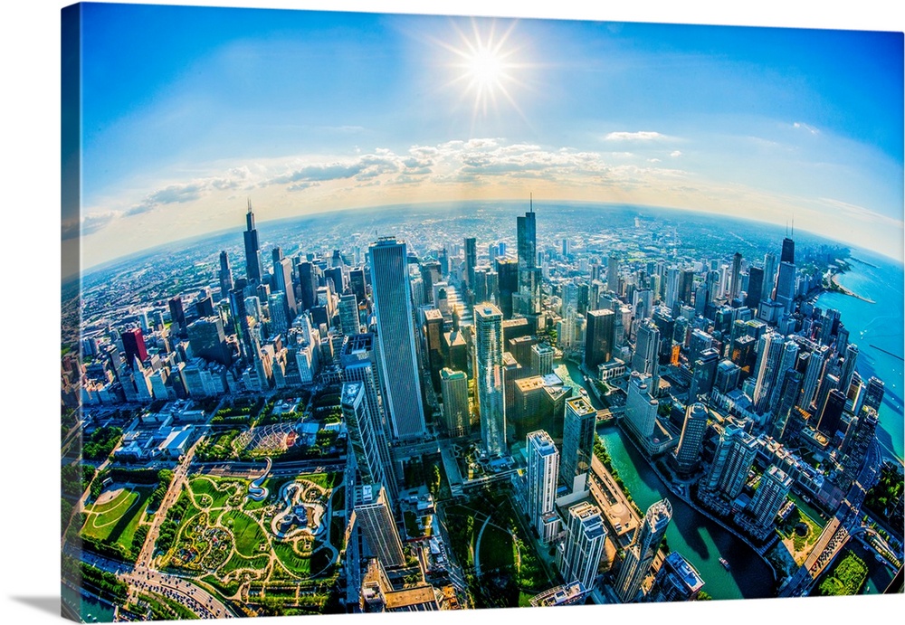 Aerial view of city at the waterfront, lake michigan, chicago, cook county, illinois, USA.