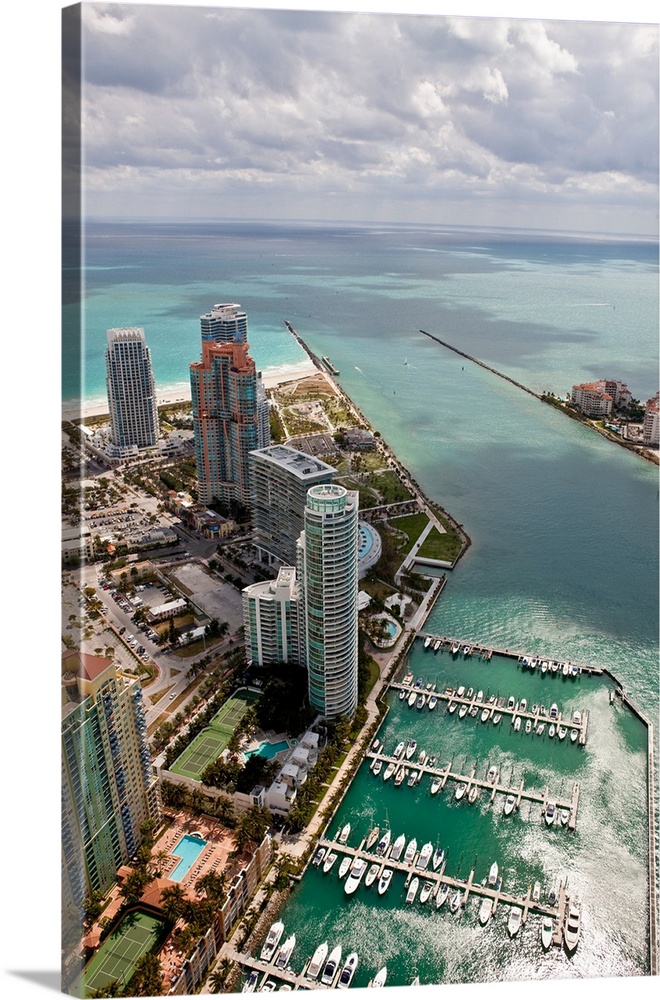 Aerial view of city at the waterfront, Miami, Miami-Dade County, Florida, USA