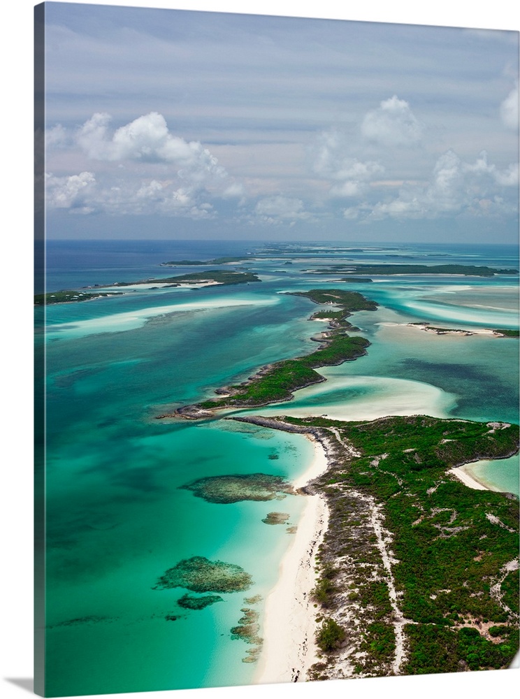 Aerial view of island in Caribbean Sea, Great Exuma Island, Bahamas