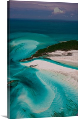 Aerial view of island in Caribbean Sea, Great Exuma Island, Bahamas