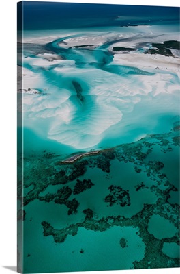 Aerial view of island in Caribbean Sea, Great Exuma Island, Bahamas