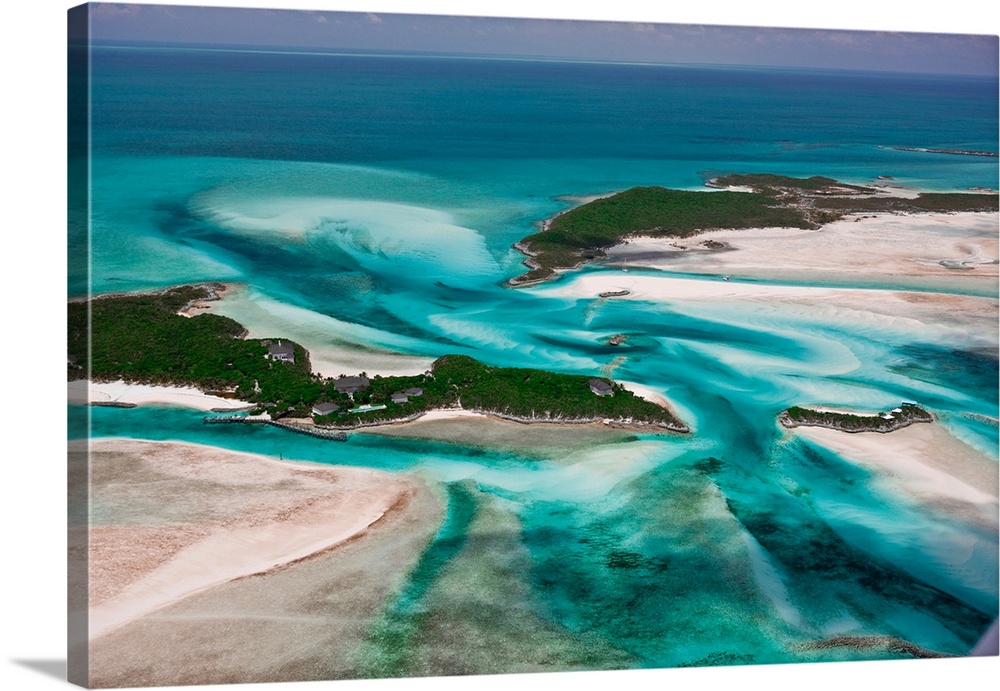 Aerial view of island in Caribbean Sea, Great Exuma Island, Bahamas