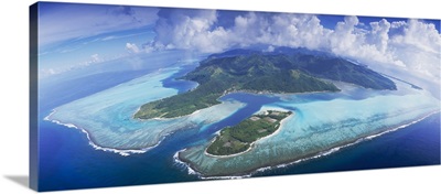 Aerial view of islands, Huahine, French Polynesia