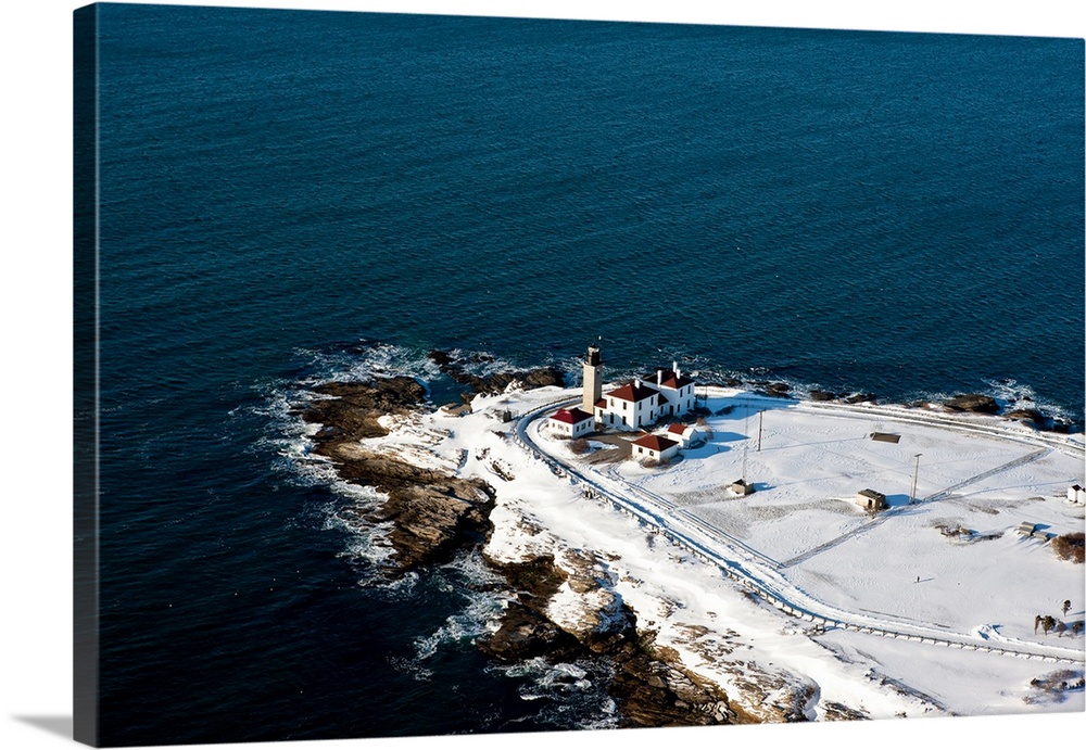 Aerial view of lighthouse on Aquidneck Island, Newport, Rhode Island, USA