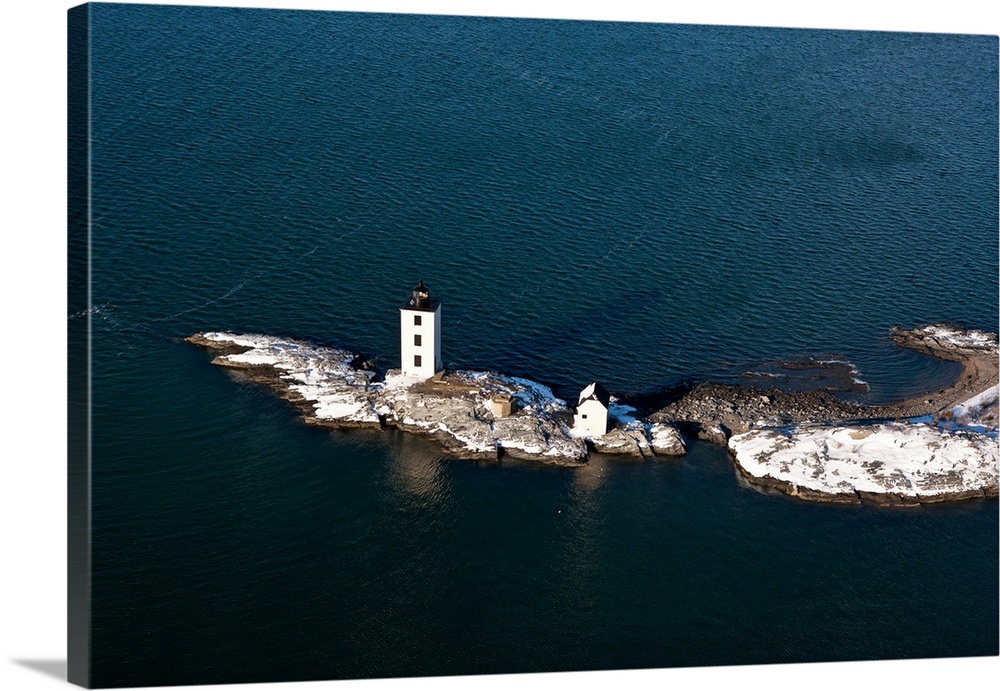 Aerial view of lighthouse on Aquidneck Island, Newport, Rhode Island, USA