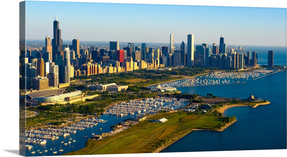 Aerial view of Museum Campus and skyline, Chicago, Cook County, Illinois, USA