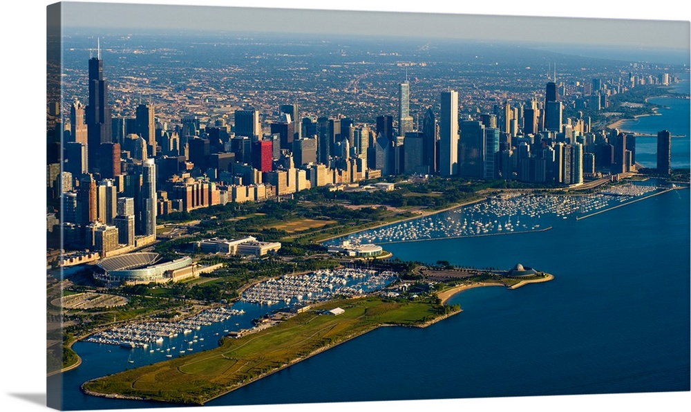 Aerial view of Museum Campus and skyline, Chicago, Cook County, Illinois, USA