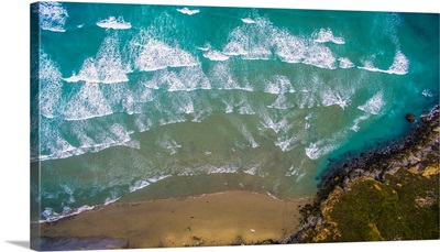 Aerial view of ocean waves on beach, Big Sur, California