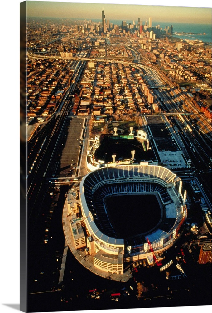 Aerial view of Old Comiskey Park, New Comiskey Park, Chicago, Cook County,  Illinois Solid-Faced Canvas Print