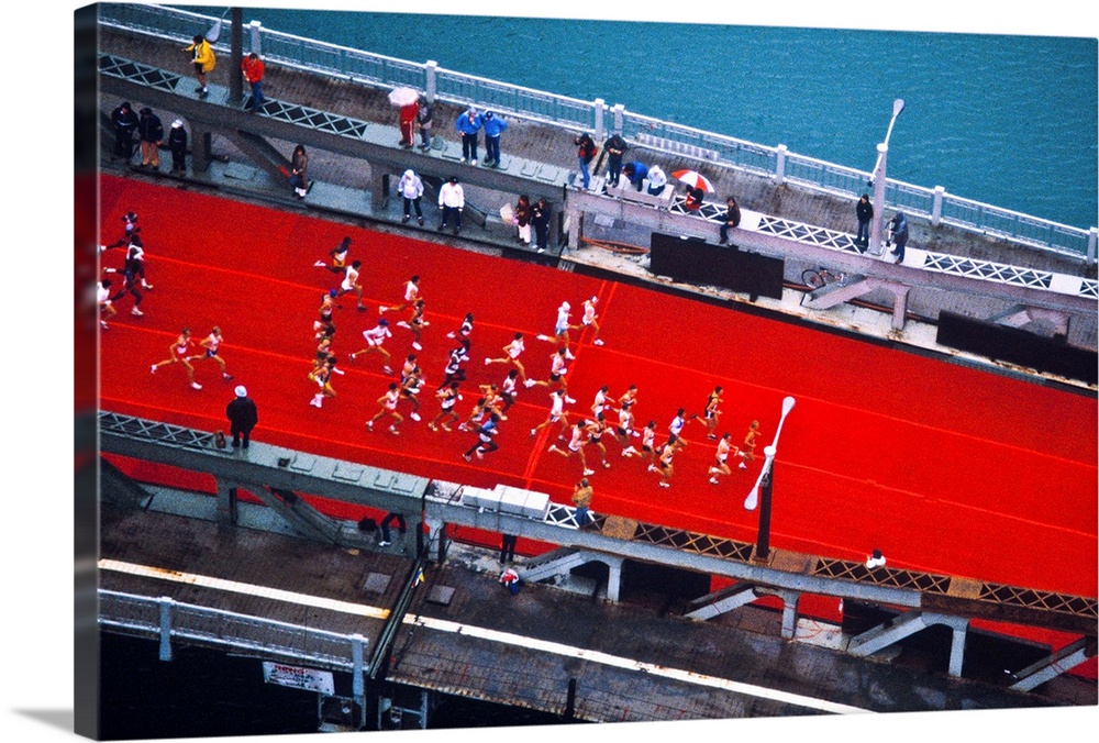 Aerial view of people running in Chicago Marathon, Chicago, Cook County, Illinois, USA