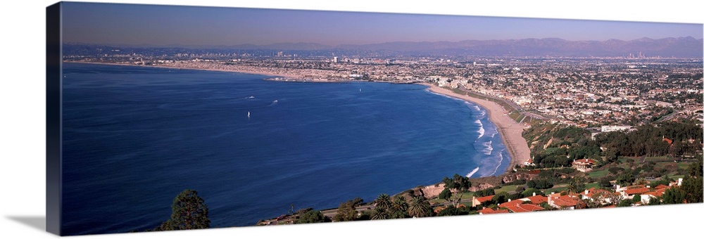 Aerial view of a city at coast, Santa Monica Beach, Beverly Hills, Los Angeles County, California, USA