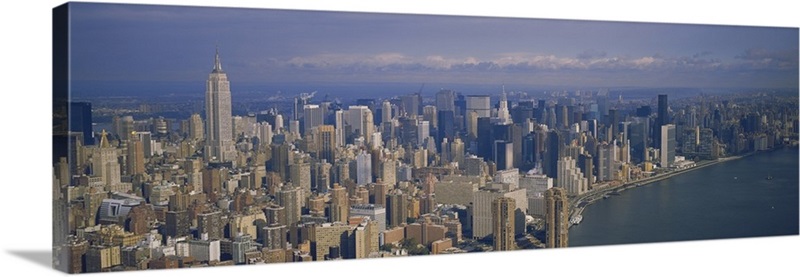 Aerial view of skyscrapers on the waterfront, Manhattan, New York City ...