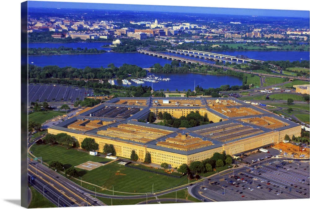 Aerial view of The Pentagon at dusk, Washington DC, USA
