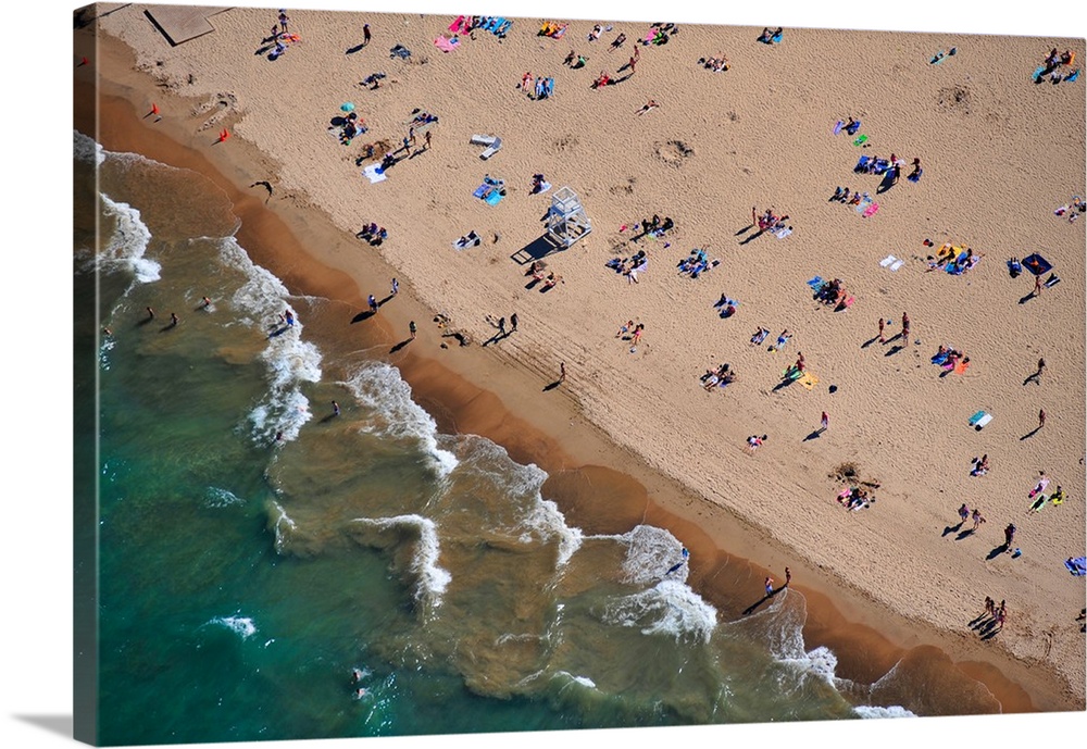 Aerial view of tourists on beach, North Avenue Beach, Chicago, Illinois, USA