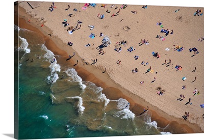 Aerial view of tourists on beach, North Avenue Beach, Chicago, Illinois