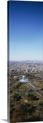 Aerial view of worlds fair globe, Manhattan, New York City, New York State