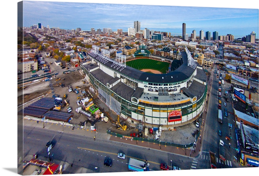 Aerial view of Wrigley Field, Chicago, Cook County, Illinois, USA