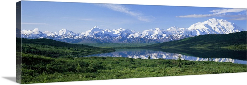 Alaska, Mount McKinley, Wonder Lake, Panoramic view of mountains around ...