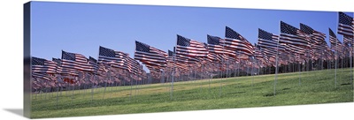 American flags in memory of 9/11, Pepperdine University, Malibu, California