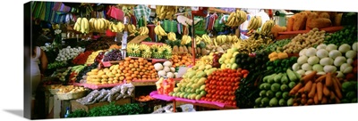 Assorted fruits and vegetables on a market stall, San Miguel De Allende, Guanajuato, Mexico
