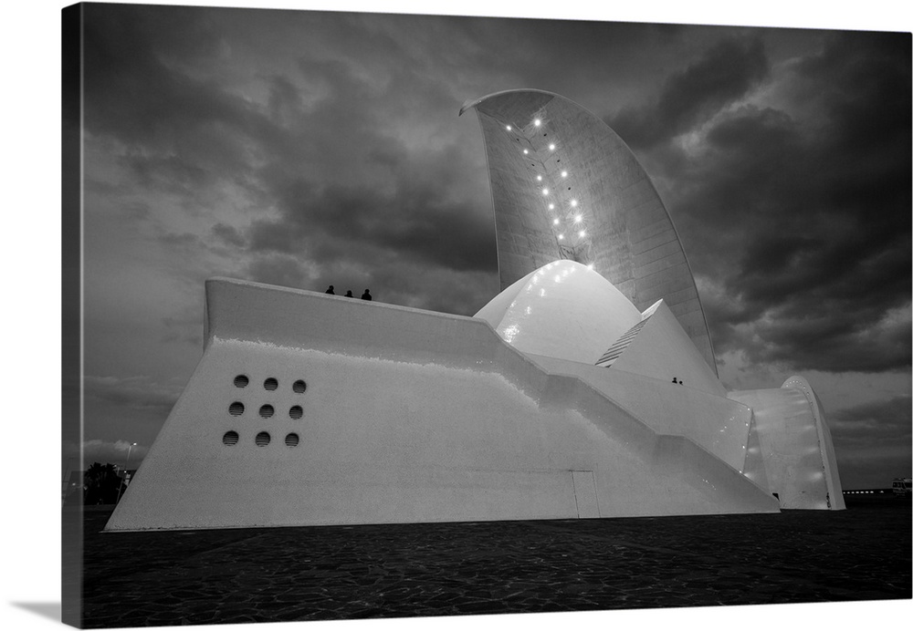 Auditorium at dusk, auditorio de tenerife adan martin, santa cruz de tenerife, tenerife, canary islands, Spain.