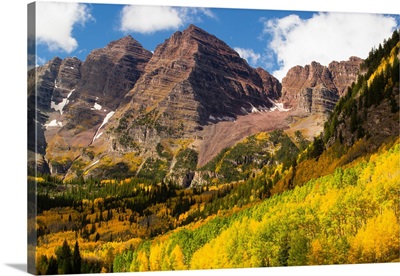 Autumn trees on mountain, Maroon Bells, Maroon Creek Valley, Aspen, Colorado