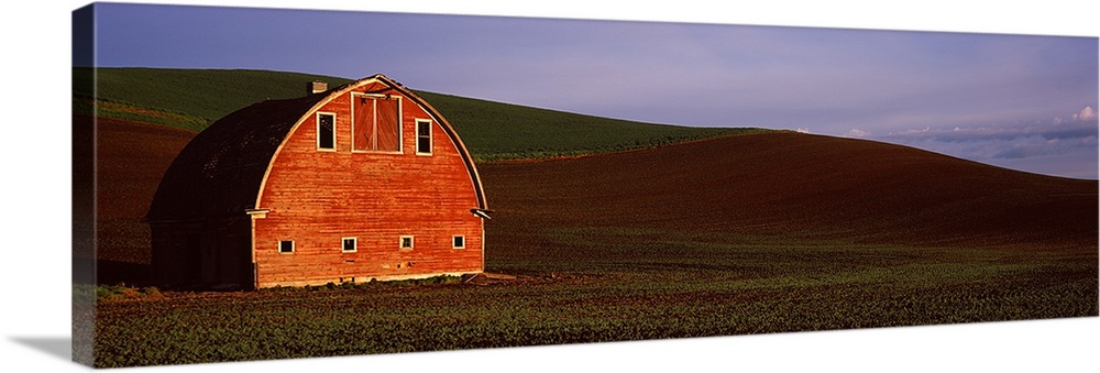 Barn in a field at sunset, Palouse, Whitman County, Washington State,