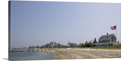 Beach with buildings in the background, Jetties Beach, Nantucket, Massachusetts