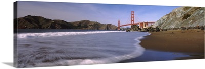Beach with Golden Gate bridge in the background, Baker Beach, San Francisco, CA