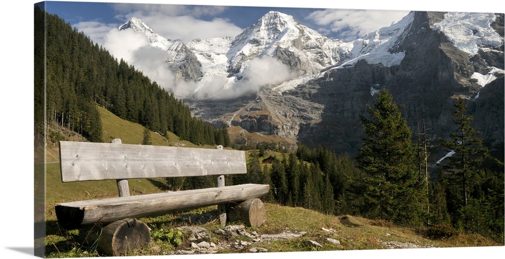 Bench with Mt Eiger and Mt Monch in the Background, Kleine Scheidegg, Bern, Switzerland