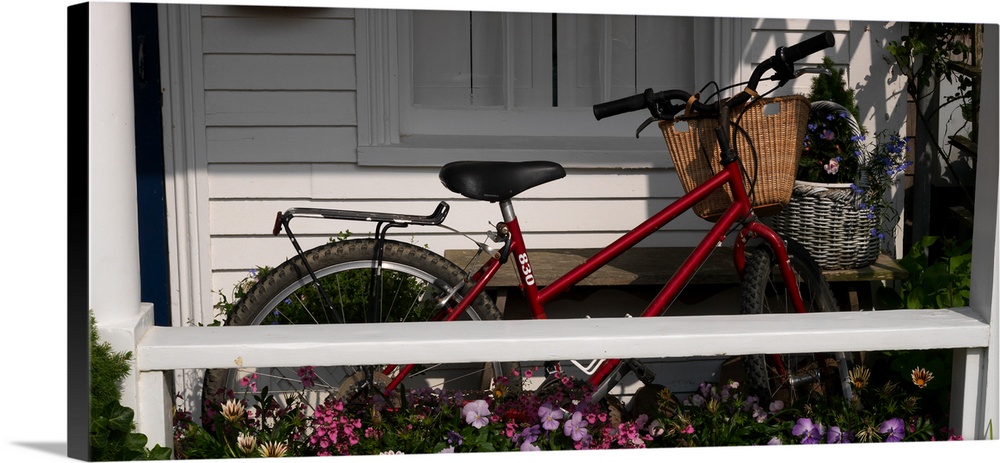 Bicycle parked on a porch of a house, Elbow Lane, Siasconset, Nantucket, Massachusetts