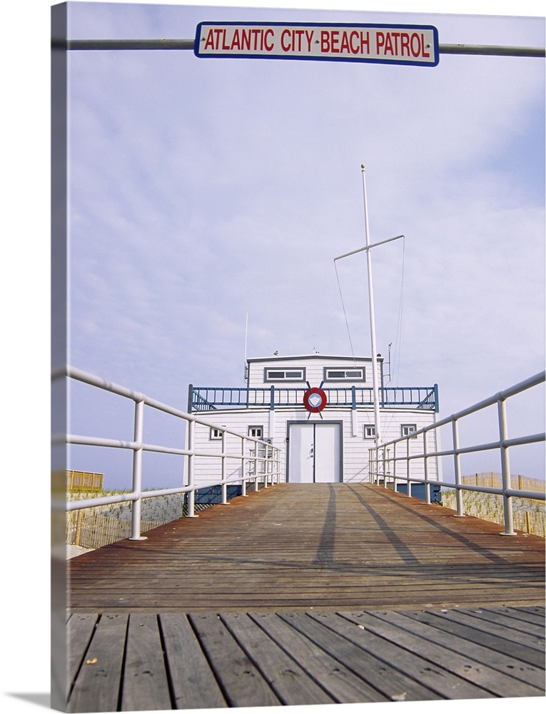 Boardwalk leading towards a building, Atlantic City Beach Patrol, Atlantic City, New Jersey