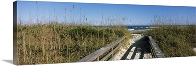 Boardwalk on the beach, Fort Matanzas National Monument, St. Johns County, Florida