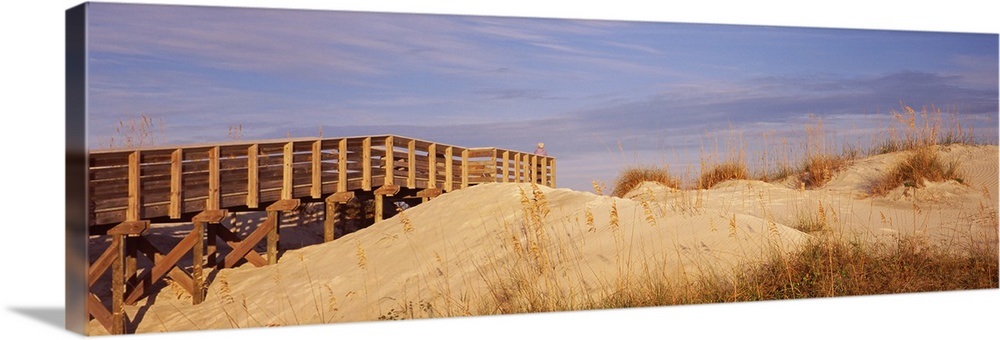 Boardwalk over sand dunes leading towards a beach, Anastasia State Park ...