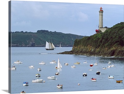 Boats and lighthouse at Phare Du Portzic, Goulet De Brest, Finistere, Brittany, France