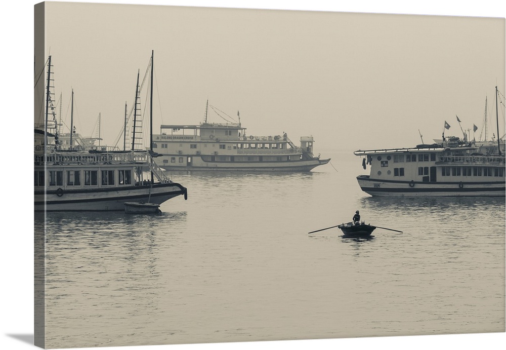 Boats in the pacific ocean, bai chay port, ha long bay, quang ninh province, vietnam.