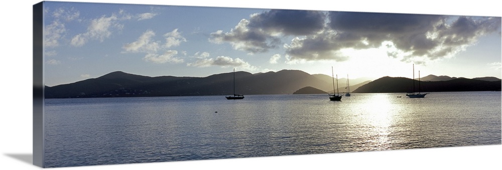 Boats in the sea at sunset, Coral Bay, St. John, US Virgin Islands
