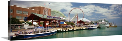 Boats moored at a harbor, Navy Pier, Chicago, Illinois