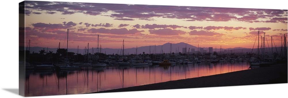 Boats moored at a harbor, Newport Beach Harbor, Newport Beach, Saddleback Peak, California