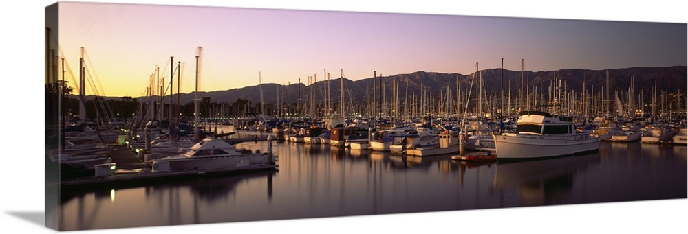 Boats moored at a harbor, Santa Barbara, California