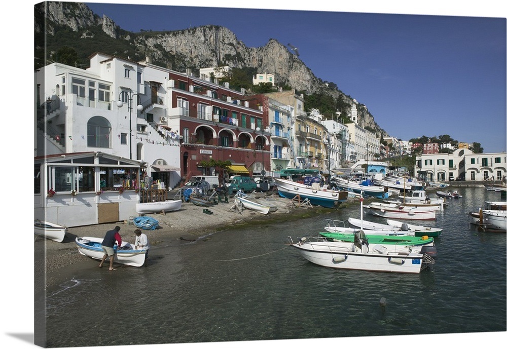 Boats moored at a port, Capri, Naples, Campania, Italy Wall Art, Canvas