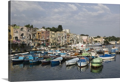 Boats moored at a port, Procida, Naples, Campania, Italy