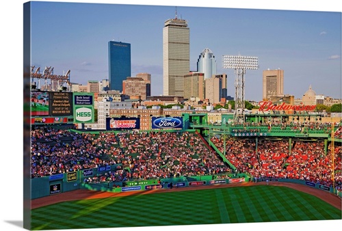 Night Baseball Game at Historic Fenway Park, Boston Red Sox, Boston, Ma | Large Solid-Faced Canvas Wall Art Print | Great Big Canvas