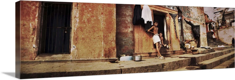 Boys on the ghat, Ganges River, Varanasi, Uttar Pradesh, India